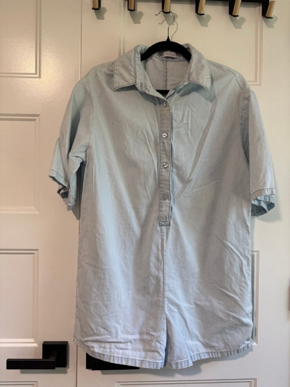 Zara Light Blue Chambray Short Sleeve Romper Womens XS